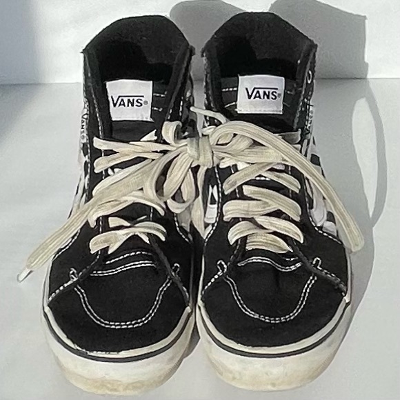 GIRLS' VANS FILMORE HI PLATFORM SNEAKERS, black/white checkered, size US 3.0 - Picture 4 of 6